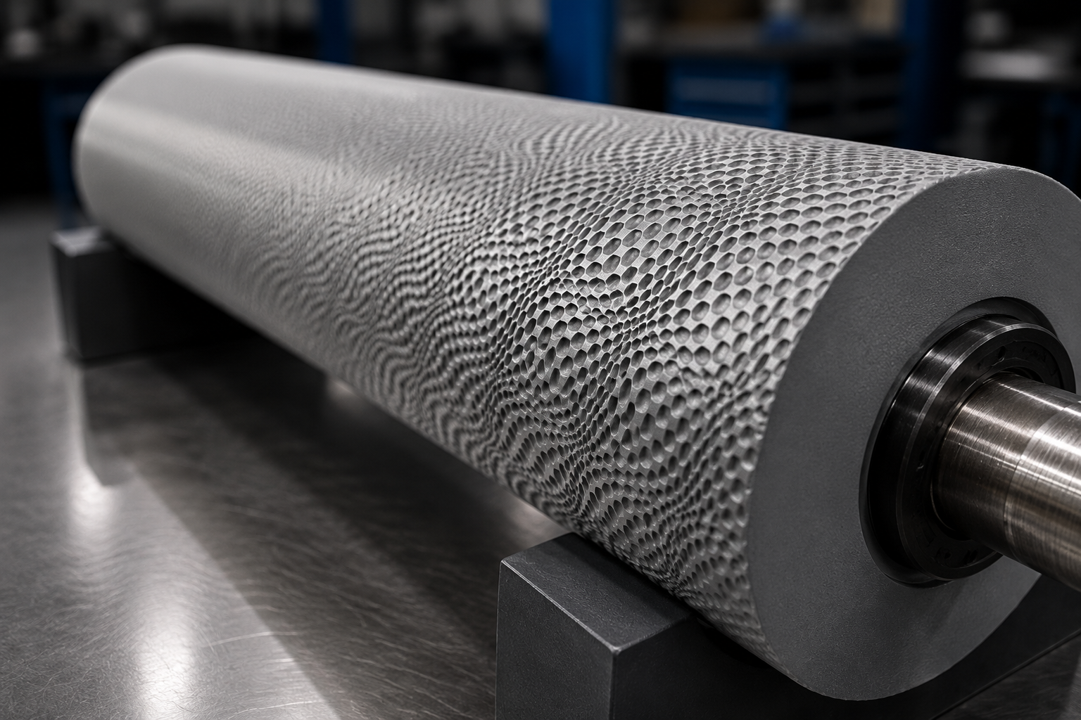 Rolo industrial com superfície texturizada para aplicação em processos industriais